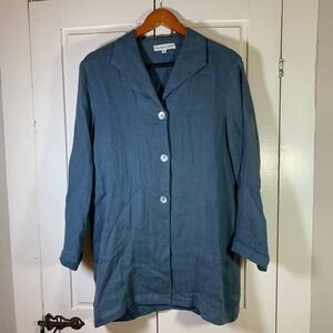 Christopher Calvin Blue Linen Oversize Shirt Jacket Size S Lagenlook Boho Chic